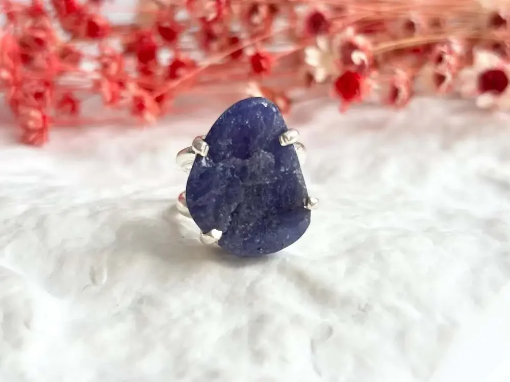 ARYA Rough Tanzanite Solitaire Gemstone Sterling Silver Claw Prong Set 925 Vinta